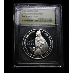 2000 Iceland Kronur Proof Silver Commemorative Graded PR70