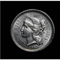 1865 3 Cent  Nickel Grades Select Uncirculated ms63  CIVIL WAR ISSUE
