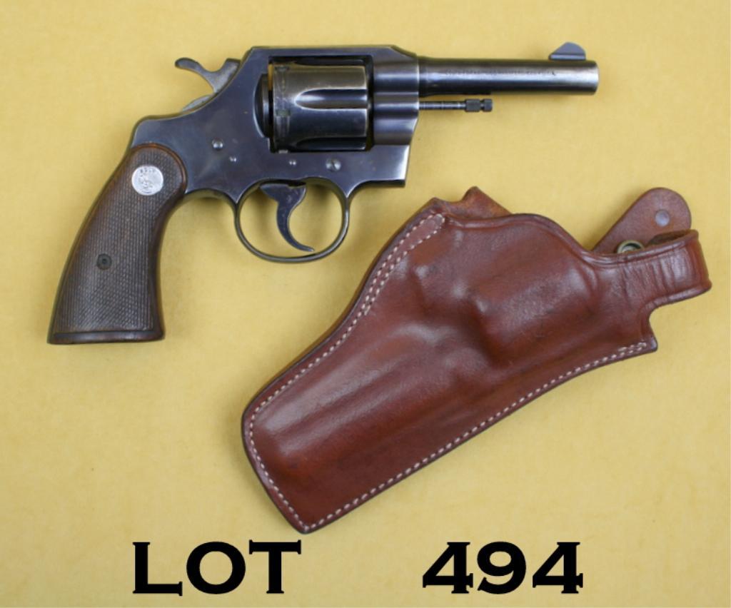 Colt Official Police Da Revolver 38 Special 4 Barrel Blue Finish Checkered Medallion Wood Gr