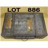 Image 1 : WW II era Japanese soldier’s wood foot locker,  approx. 28” x 17” x 9”, metal strap reinforced  with
