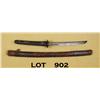 Image 1 : Interesting cut down Japanese samurai sword and  military leather covered scabbard, sword is  approx