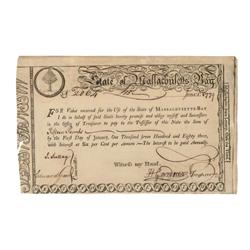 State Of Massachusetts Bay Lottery Bond Issued During The American Revolution