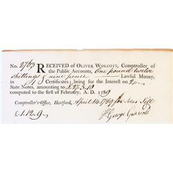 Order for interest on state notes signed by a  connecticut patriot who answered the lexington alarm!