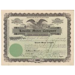 Lincoln Motor Company Stock Certificate Signed By Automotive Pioneer Henry Leland, Founder Of Cadill