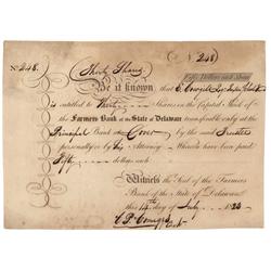 Farmers Bank Of The State Of Delaware Signed By Future Delaware Governor C. P. Comegys