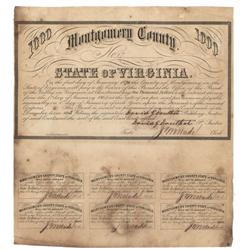 $1000 State Of Virginia Montgomery County Bond