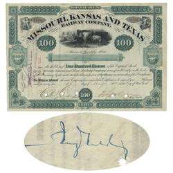 Missouri, Kansas & Texas Railway Co. Issued To And Signed By Jay Gould