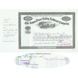 The James River Valley RR Co. Issued To And Signed By Crawford Livingston
