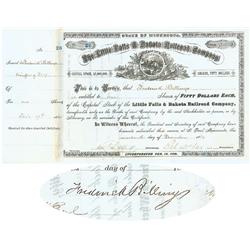 The Little Falls & Dakato RR Co. Issued To And Signed By Frederick Billings
