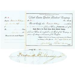 South Eastern Dakota RR Co. Issued To And Signed By Frederick Billings