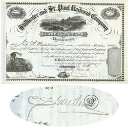 Stillwater And St. Paul Railroad Company Issued To And Signed On Verso By C. S. Mellen