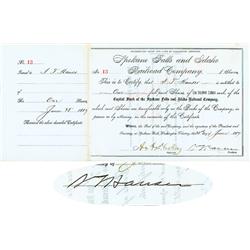 Spokane Falls And Idaho RR Co. Issued To And Signed Twice By Samuel T. Hauser
