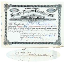 Rocky Fork And Cooke City Railway Co. Issued To And Signed By Samuel T. Hauser