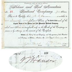 Helena And Red Mountain Railroad Company Issued To And Signed Twice By S. T. Hauser