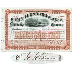 Puget Sound And Alaska Steamship Co. Issued To And Signed By C.W. Wetmore