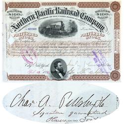 Northern Pacific Stock Issued To And Signed On Verso By General Mills Founder Charles Pillsbury
