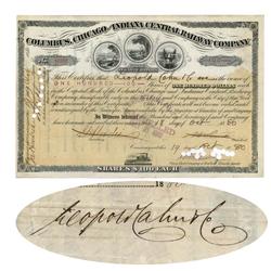 Columbus, Chicago & Indiana Central Railway Co. Issued To Leopold Cahn & Co. And Signed On Verso By 