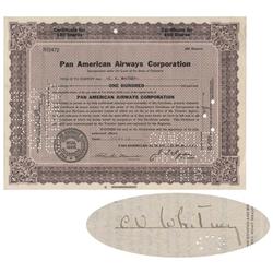 Early Pan Am Stock Issued To And Signed On Verso By Cornelius Vanderbilt Whitney