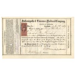 Indianpolis & Vencennes Railroad Company-signed By Ambrose E. Burnside As President