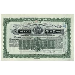 State Of New York "Loan For Canal Improvement" $10,000 Bond - Issued To William K. Vanderbilt, Jr.