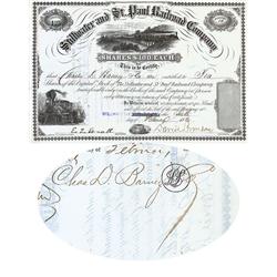 Stillwater And St. Paul Railroad Company-issued To Charles D. Barney & Co. And Signed By Barney