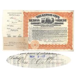 The Kansas City, Mexico And Orient Railway Issued To And Signed By C.C. Orthwein