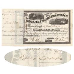 Cleveland & Toledo Rail-road Co Stock Issued To And Signed On Verso By Speculator Jacob Little