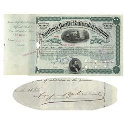Northern Pacific Railroad Co. Issued To And Signed On Verso By August Belmont