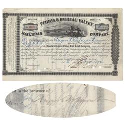 Peoria & Bureau Valley RR Co. Issued To And Signed On Verso By August Belmont, Jr.