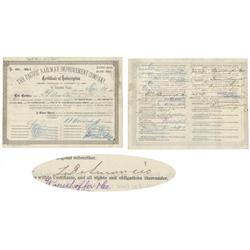 The Pacific Railway Improvement Co Mpany Issued To And Signed On Verso By Restauranter Lorenzo Delmo