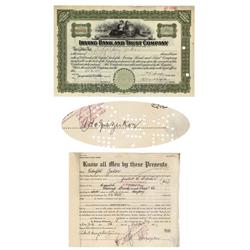 Irving Bank And Trust Company Issued To And Signed On Attached Stock Power By Film Mogul Adolph Zuko