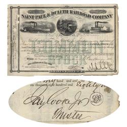 St. Paul & Duluth Rr Issued To And Signed By Jay Cooke, Jr. As Trustee