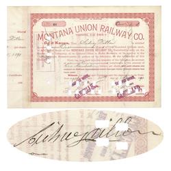 Montana Union Railway Co. Issued To And Signed By Sidney Dillon