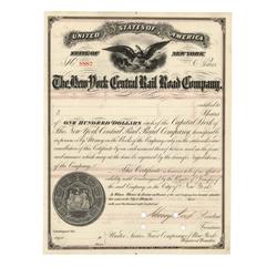 Unissued New York Centeral Rail Road Co. Stock Signed As President By Henry Keep