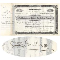 Washington & Columbia River Railway Co. Stock Issued To And Signed Twice By C.S. Mellen