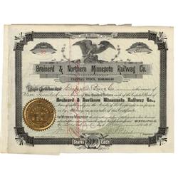 Brainerd & Northern Minnesota Railway Co. Stock Signed By John S. Pillsbury As President