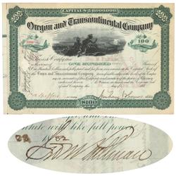 Oregon & Transcontinental Company Issued To And Signed On Verso By George M. Pullman