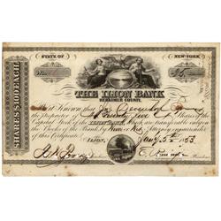 ILION BANK STOCK SIGNED AS PRESIDENT BY THE FOUNDER OF THE REMINGTON GUN COMPANY ELIPHALET REMINGTON