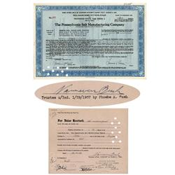 Pennsylvania Salt Manufacturing Co. Issued To And Signed By Vannevar Bush On Accompanying Stock Rece