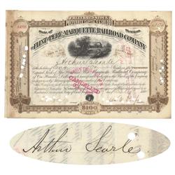 Flint & Pere Marquette Railroad Co. Issued To And Signed On Verso By Astronomer Arthur Searle