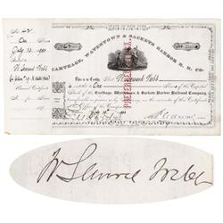 Carthage, Watertown & Sackets Harbor Railroad Issued To And Signed On Verso By William Seward Webb