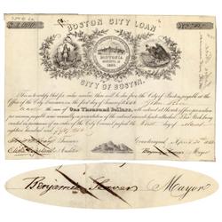 City Of Boston Loan Signed By Mayor Benjamin Seaver