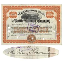 Chicago, Rock Island & Pacific Railway Co. Issued To And Signed On Verso By The Creator Of "The Gibs