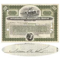 International Mercantile Marine Company Issued To Irenee Dupont And Signed By Him On Verso