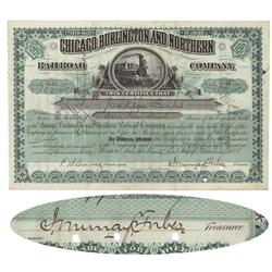 Chicago, Burlington & Northern Railroad Company Signed As Treasurer By John Murray Forbes