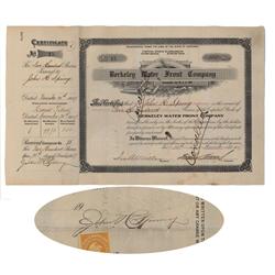 Berkeley Water Front Company Issued To And Signed By John H. Spring Builder Of The Spring Mansion