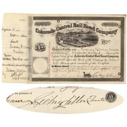 Colorado Central Rail Road Company Signed By Sidney Dillon