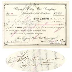 Wagner Palace Car Company Issued To And Signed By James C. Fargo