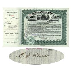 The Kansas City, Mexico & Orient Railway Company Issued To And Signed By C.F. Morse