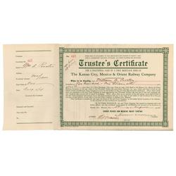 The Kansas City, Mexico And Orient Railway  Issued To Wm. A. Proctor And  Signed On Verso By Wm. Coo